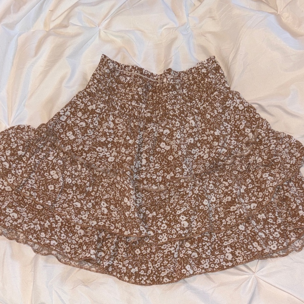 Altar'd State Floral Mini Skirt in Brown and White